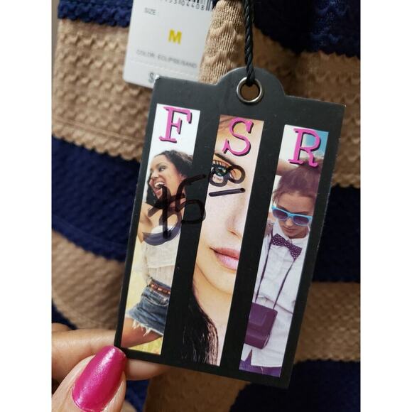 FSR Women Blue & Beige Pull On Pleated Flare Textured Casual Short Knit Skirt M - Picture 7 of 12